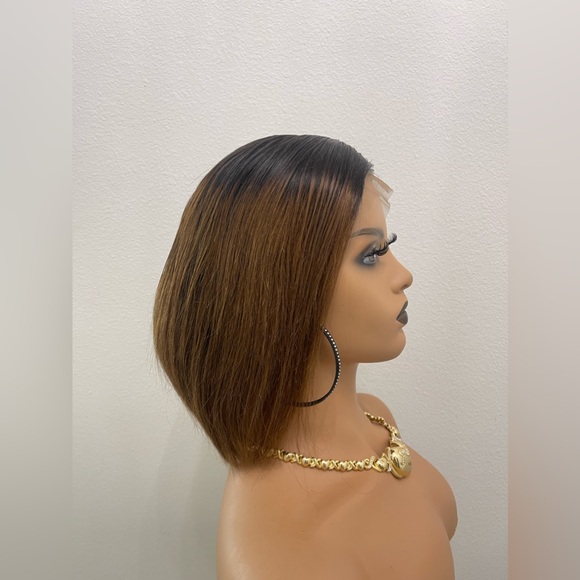 12” Ombré T1B/4 Brown, Bob Cut Lacefront Wig - Picture 6 of 13